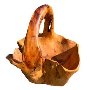 Vintage Burlwood Hand Carved Basket/Bowl with Handle